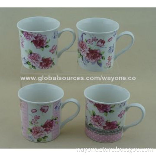4-piece Vintage Design 9oz Porcelain Mugs in Gift Box, Fine China Food and Dishwasher Safe, New 2014